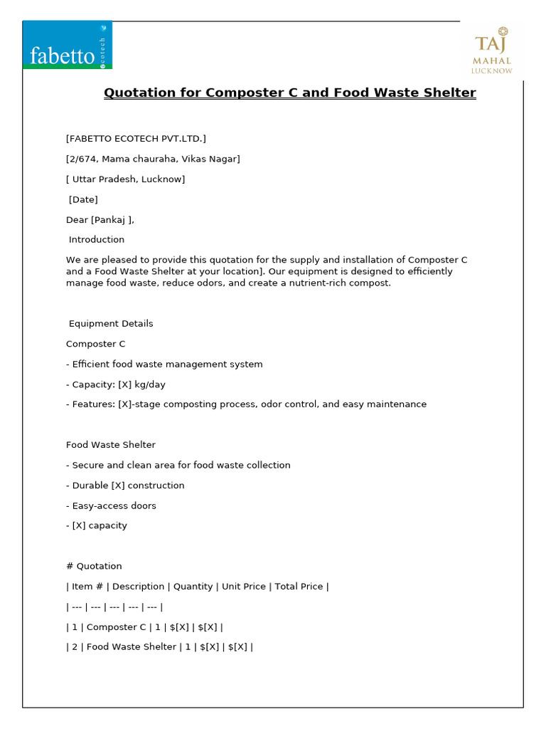Quotation for Composter C & Waste Shelter | PDF