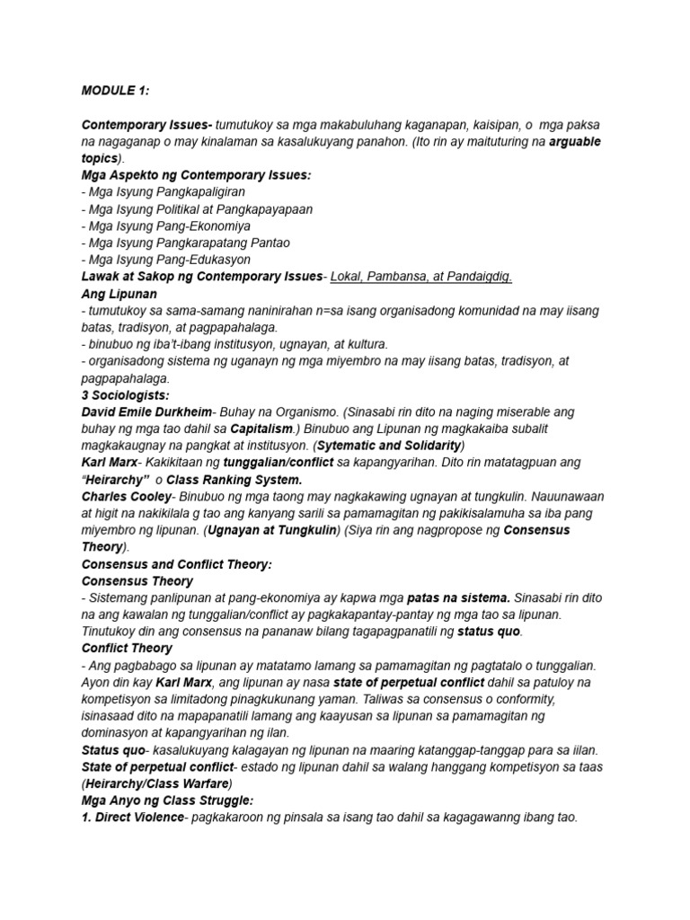 AP Reviewer!! Module 1: Mga Contemporary Issues | PDF