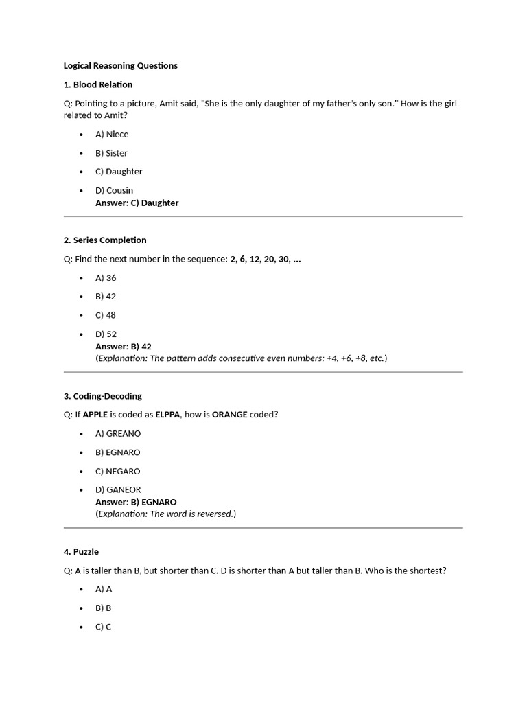 Logical Reasoning Questions & Answers | PDF | Logic | Reason