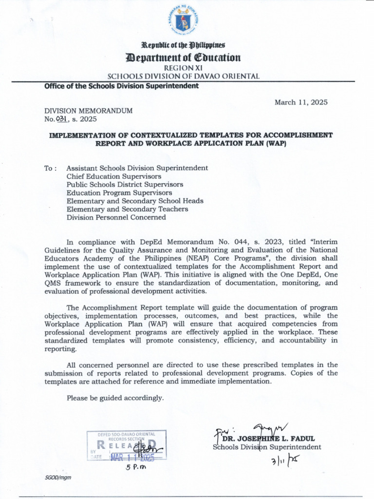 2025 03 11 - Div Memo 31 - IMPLEMENTATION OF CONTEXTUALIZED TEMPLATES ...