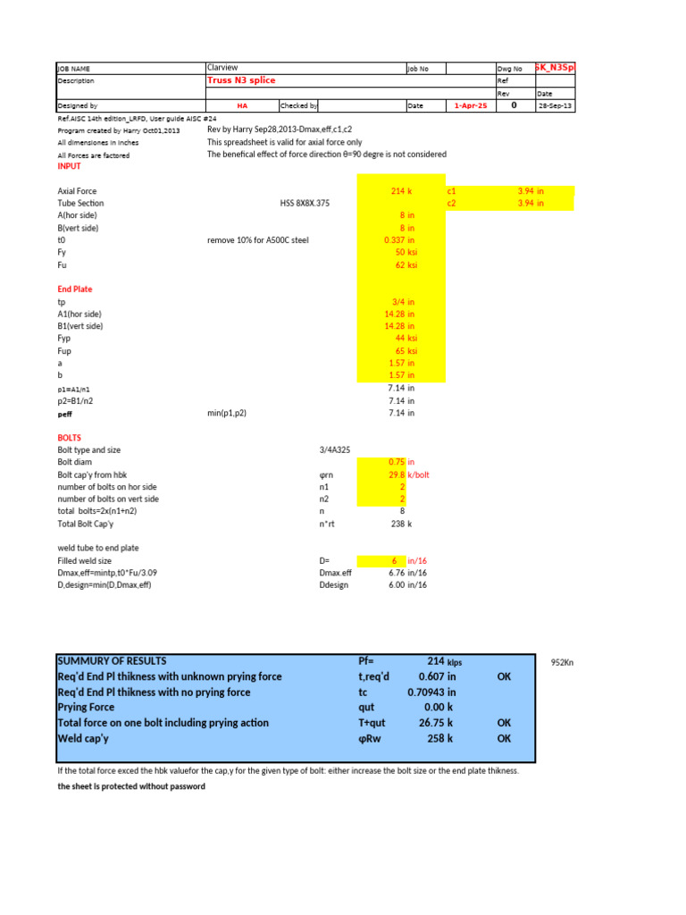 HSS Strut End Plate Design Calculations | PDF | Mechanical Engineering