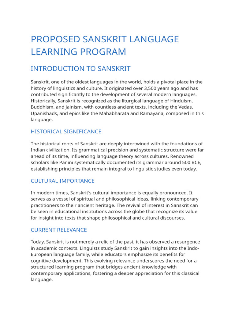Proposed Sanskrit Language Learning Program | PDF | Sanskrit | Word