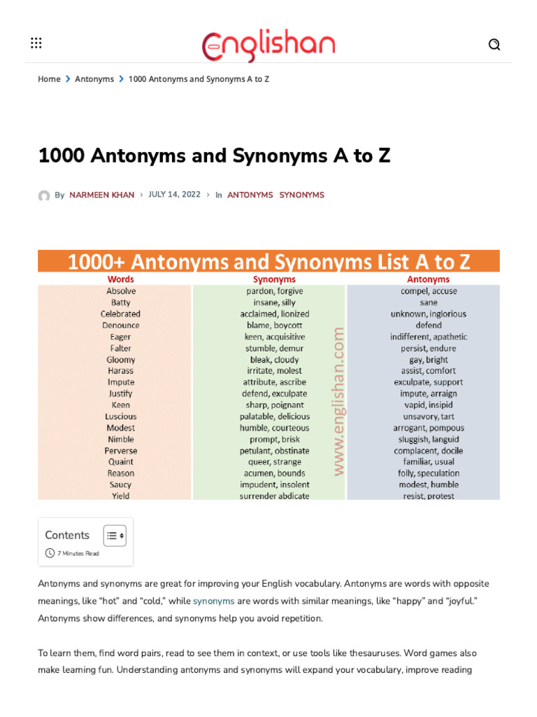 1000 English Synonyms and Antonyms | PDF | English Language