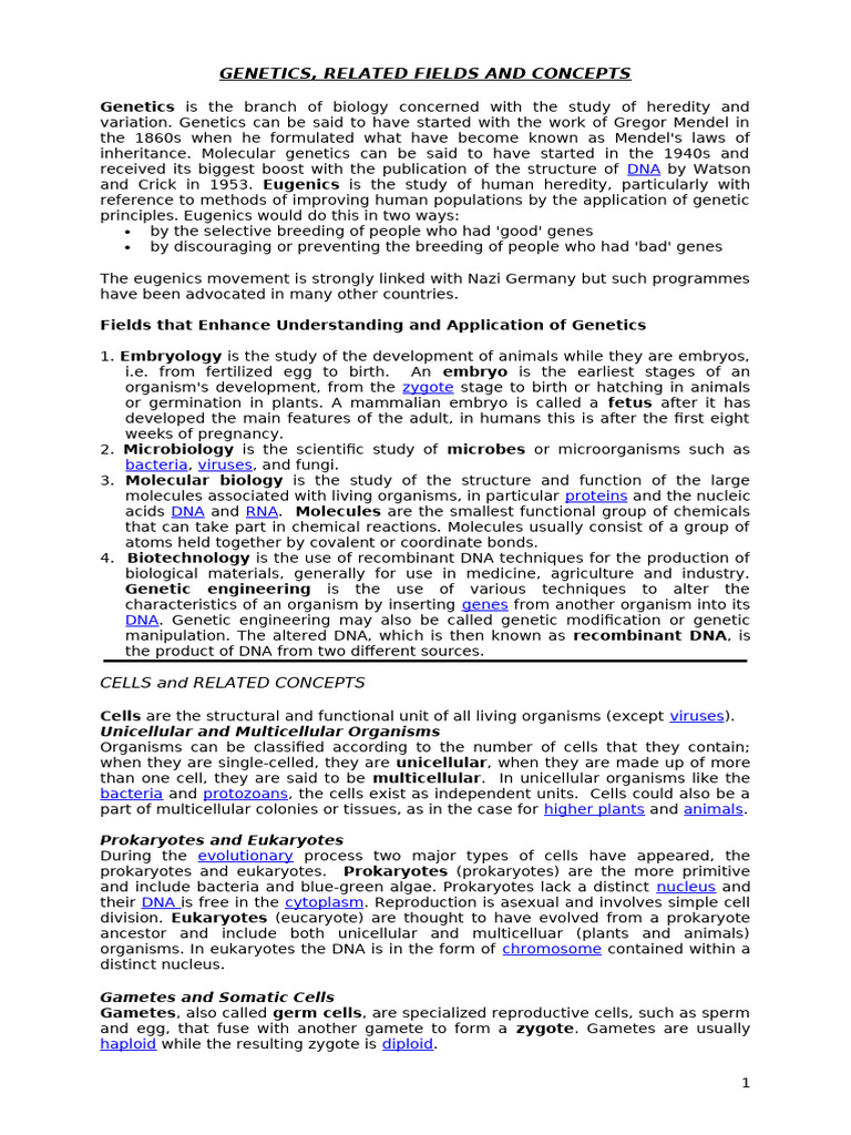 Genetics and Cell Biology Overview | PDF | Dominance (Genetics) | Gene