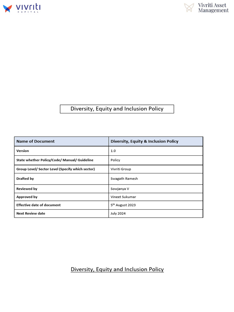 Vivriti Diversity, Equity & Inclusion Policy | PDF | Diversity ...