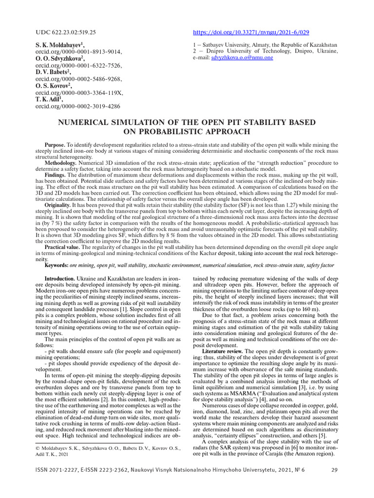 Numerical Simulation of The Open Pit Sta | PDF | Mining | Natural Materials