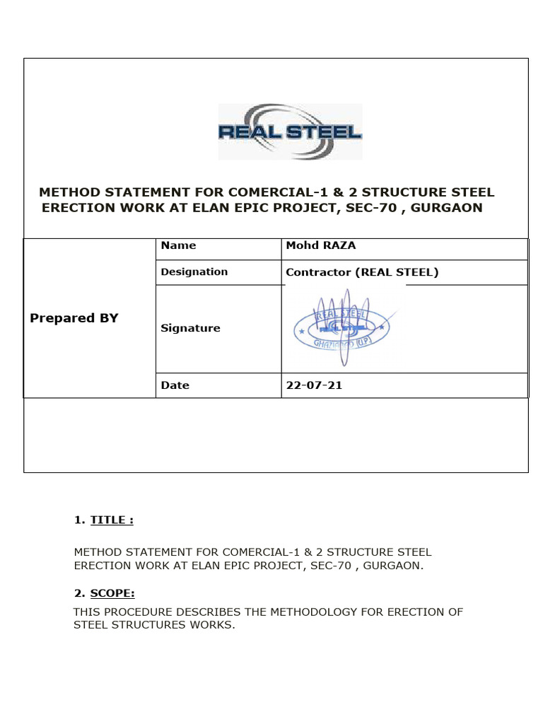 Method Statement For Ms Structure Work at Elan Epic | PDF | Welding ...