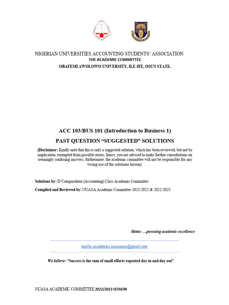 ACC 103 Suggested Solutions Guide | PDF
