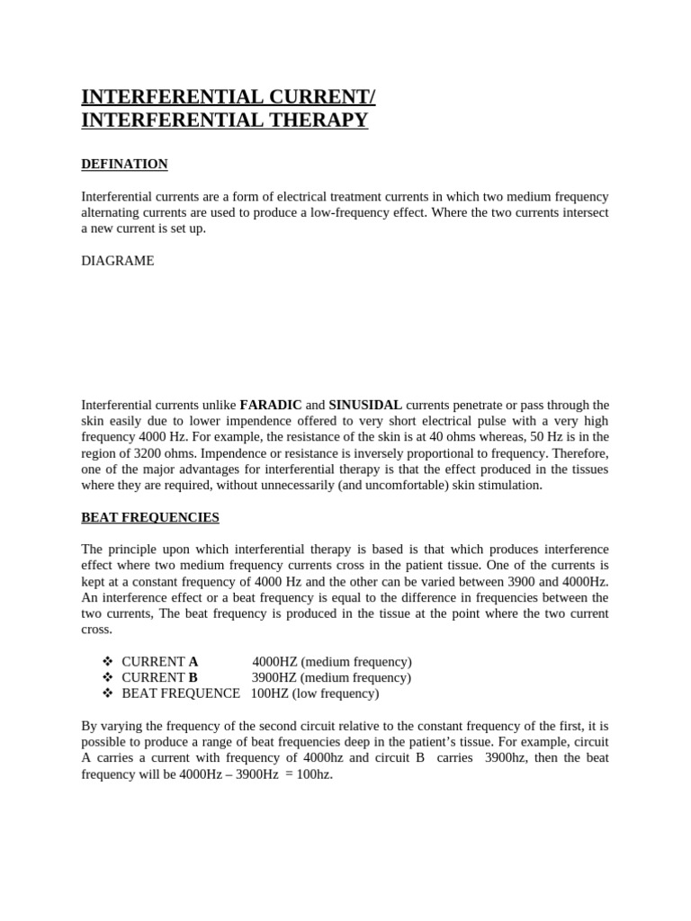 Interferential Current Therapy Overview | PDF | Pain | Electric Current