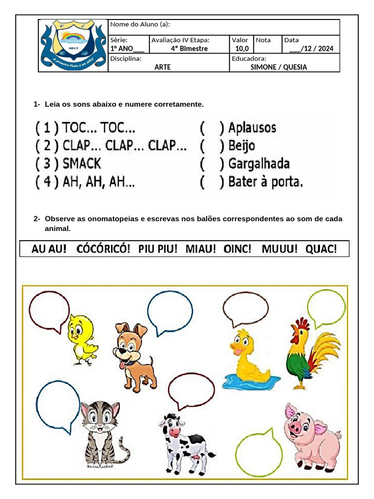Atividade de Artes - 1º Ano 4º Bimestre | PDF
