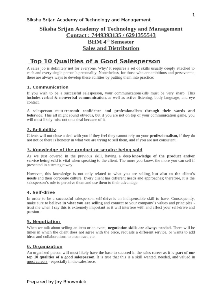 Quality of A Sales Persony | PDF | Sales | Negotiation