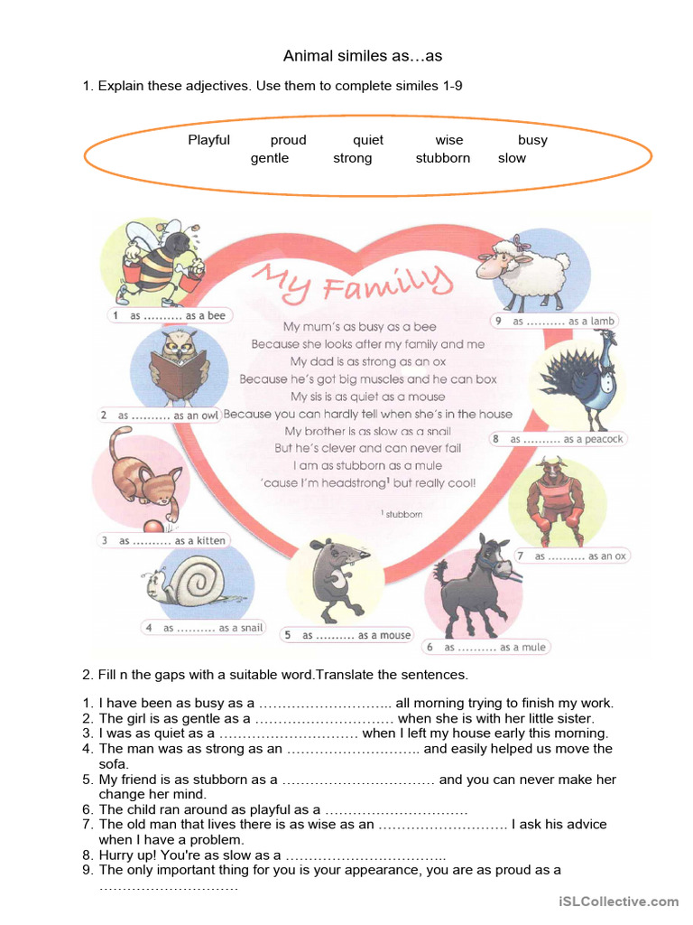 Animal Similes Worksheet | PDF
