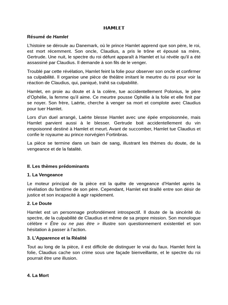 Résumé de Hamlet : Vengeance et Doute | PDF | Hamlet