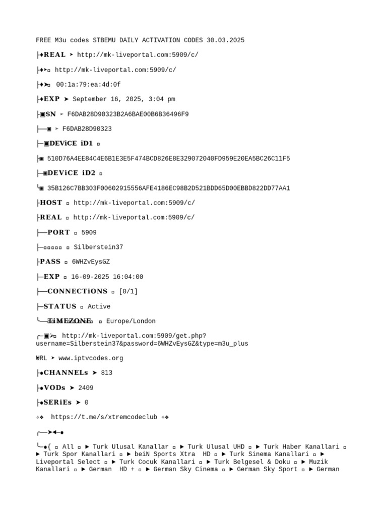 Free+m3u+Codes+Stbemu+Daily+Activation+Codes+30 03 2025 | PDF | Spanish ...