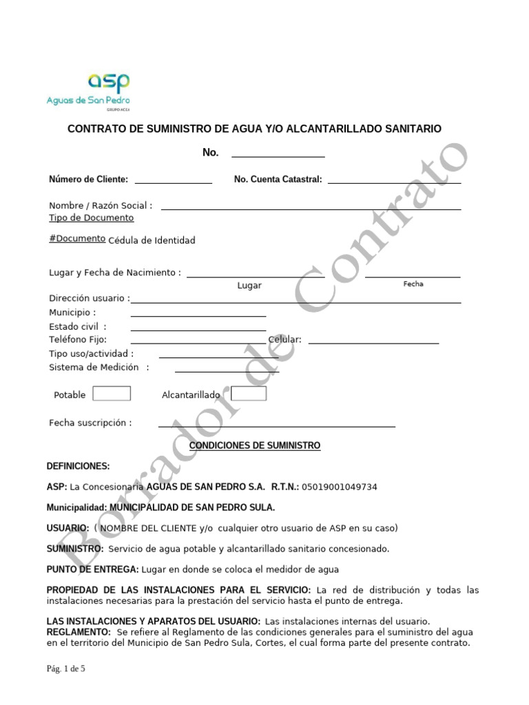Contrato de Suministro de Agua y Alcantarillado | PDF | Agua ...