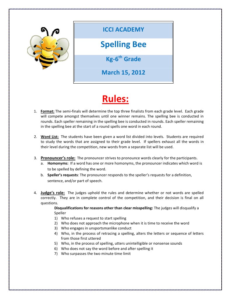 Spelling Bee Rules Spelling Word