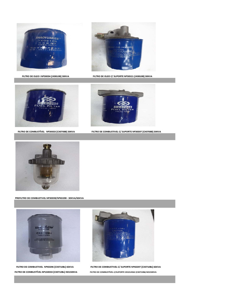 Filtros de Óleo e Combustível 30KVA a 150KVA | PDF