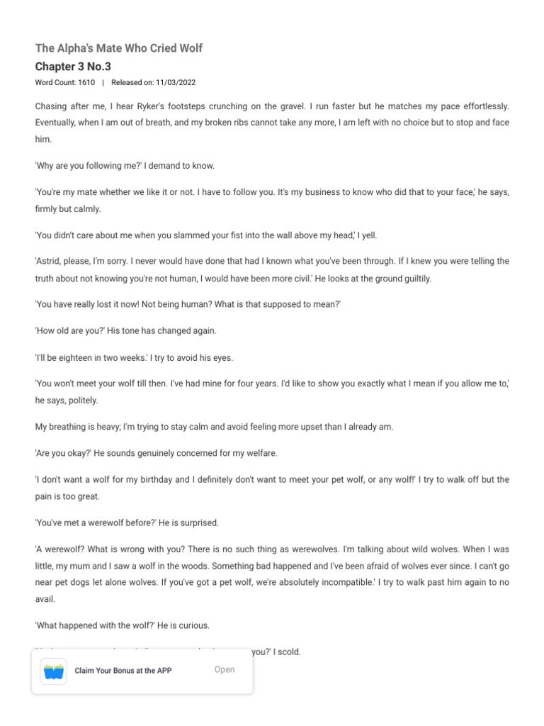 The Alpha's Mate Who Cried Wolf Chapter 3 No.3 by Jazz Ford Free To ...