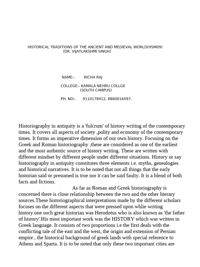 Assignment 123 | PDF | Herodotus | Historiography