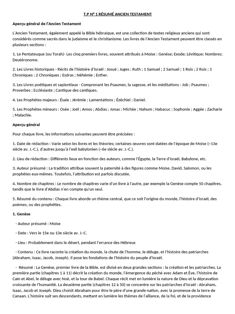 Résumé de l'Ancien Testament | PDF | Livres des Rois | David