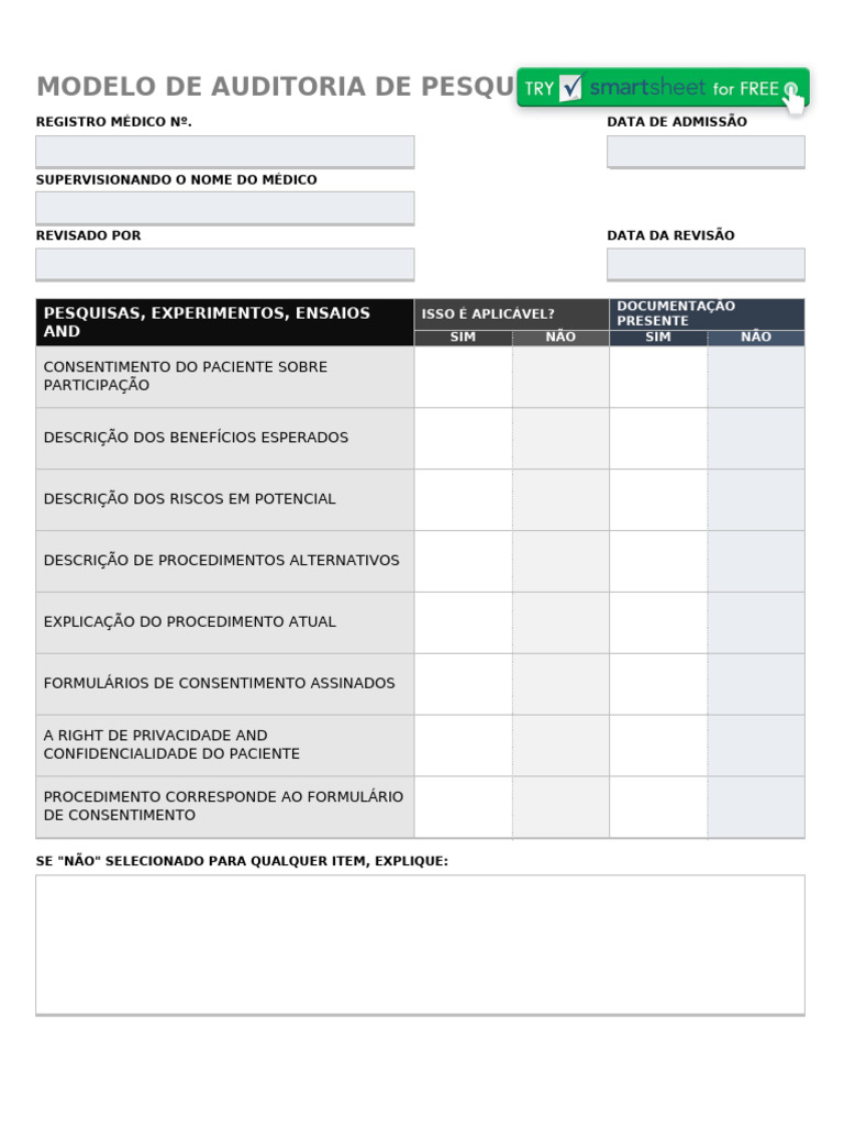 IC Clinical Research Audit Template 57219 - WORD - PT | PDF