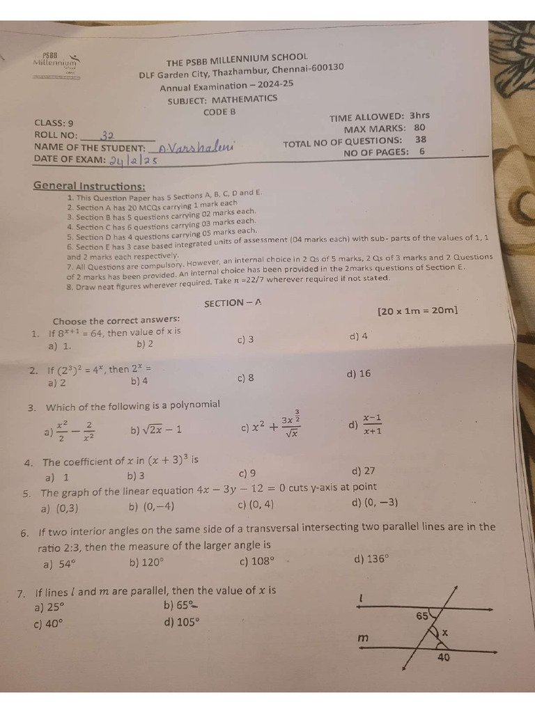 Class IX - Annual Mathematics Paper 2025-2026 | PDF