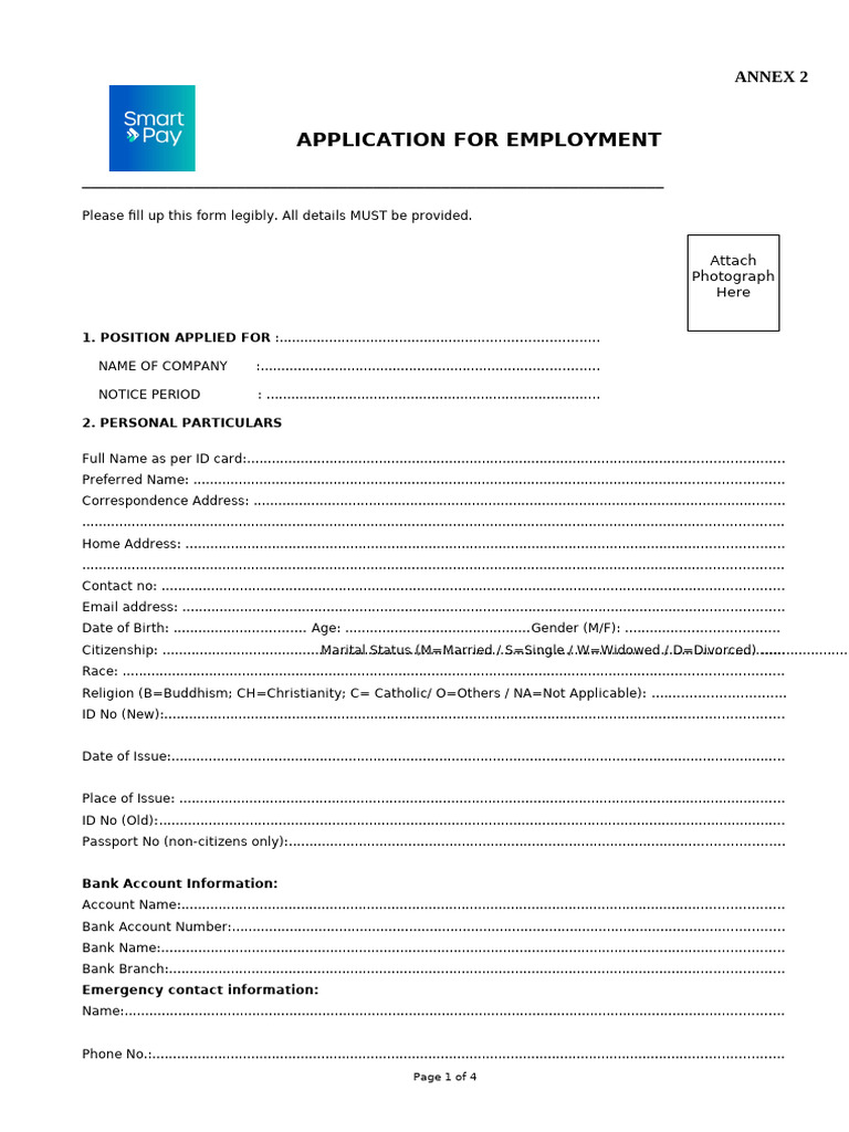 Employment Application Form Template | PDF | Identity Document