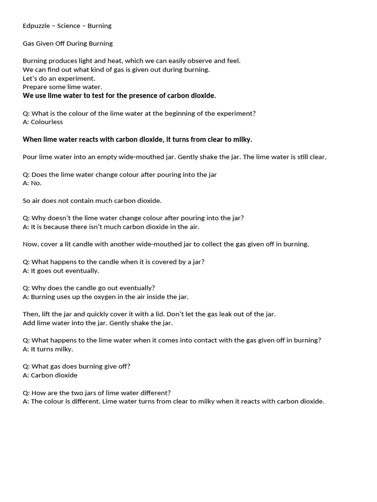 Testing Gas from Burning Experiment | PDF