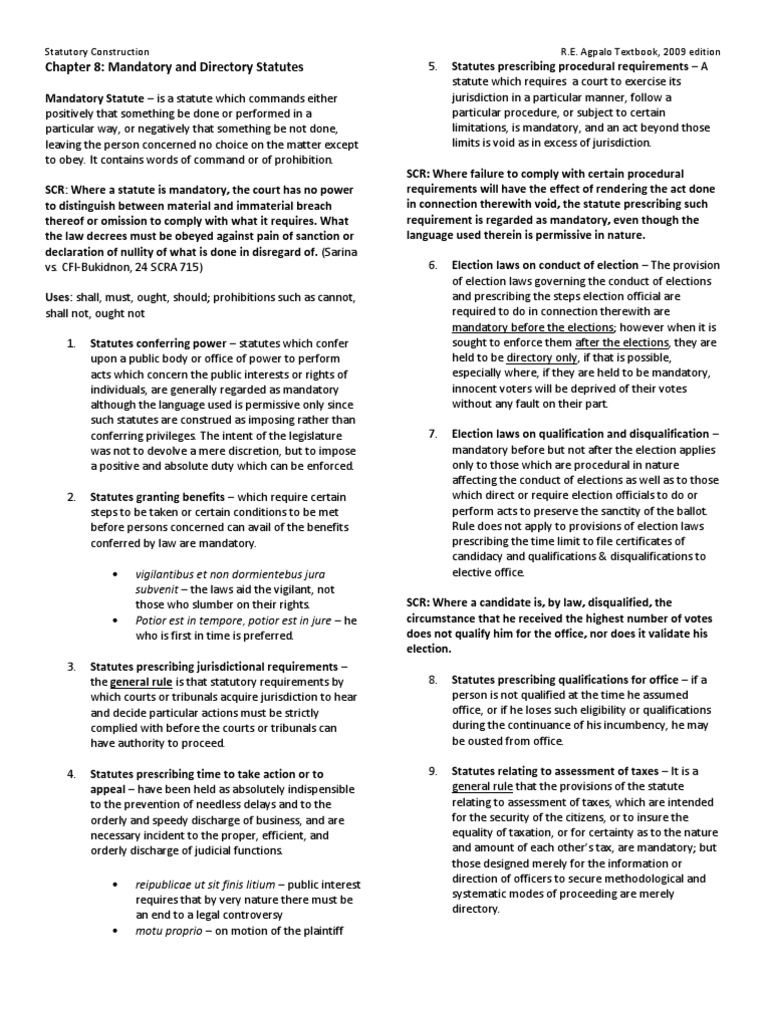 Chapter 8 Mandatory and Directory Statutes (StatCon) PDF Statutory
