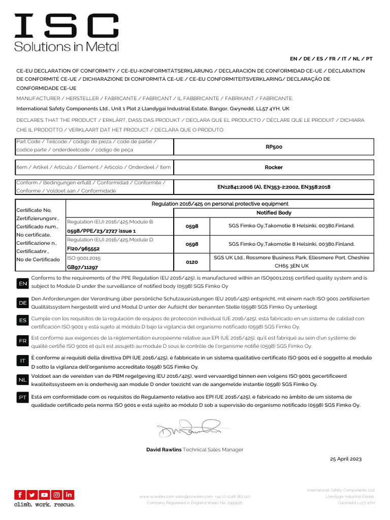 CE Declaration for Rocker PPE Compliance | PDF