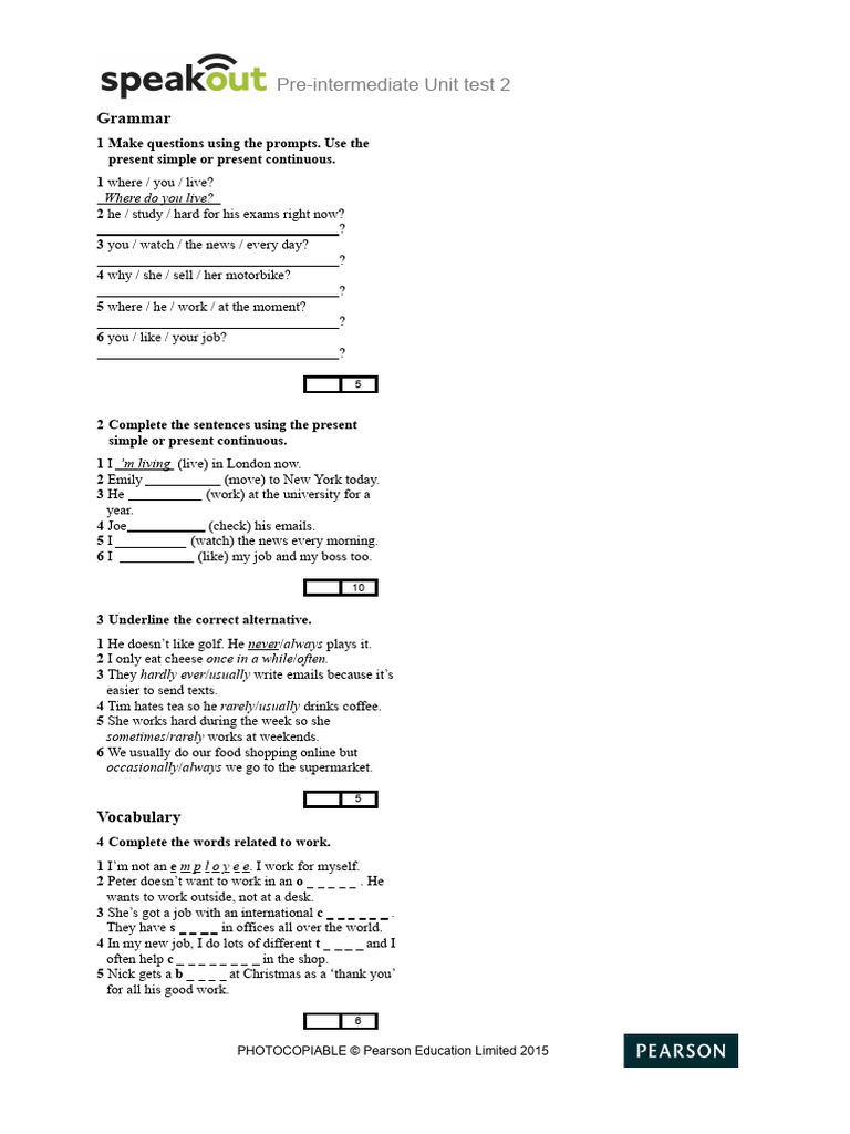 Pre-Intermediate English Unit Test 2 | PDF