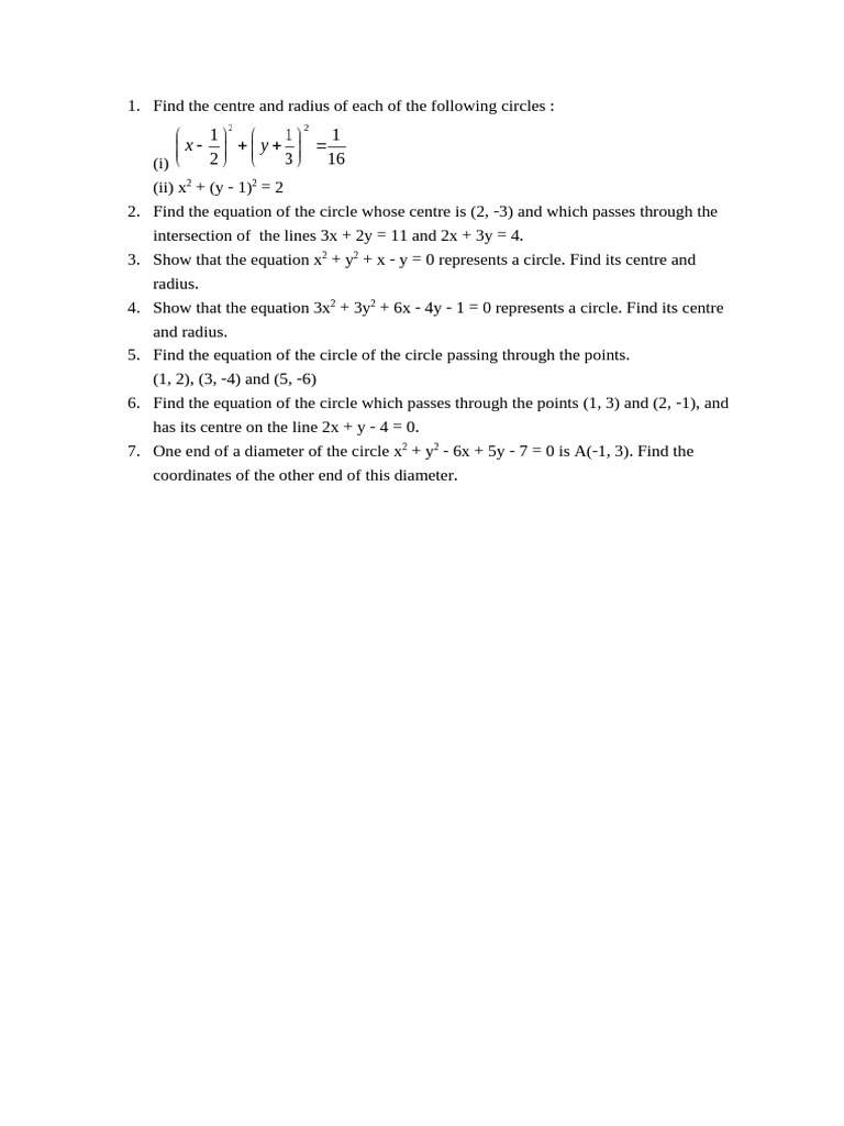 Circle Center and Radius Problems | PDF