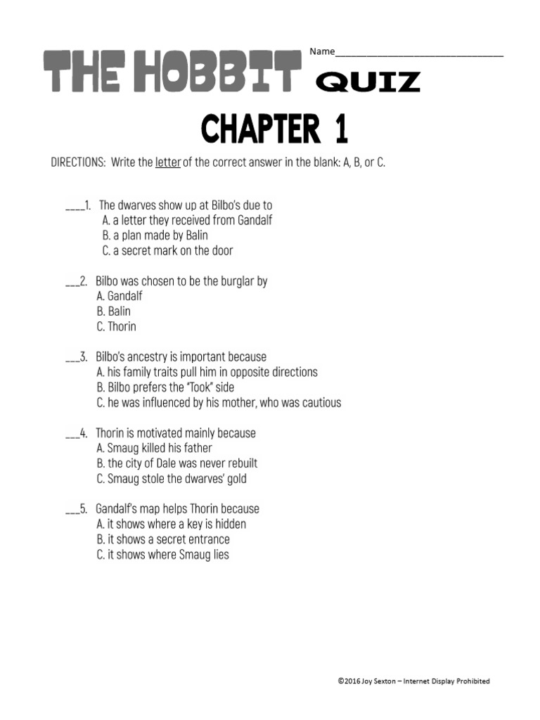 Hobbit Quiz Participation Sheet | PDF
