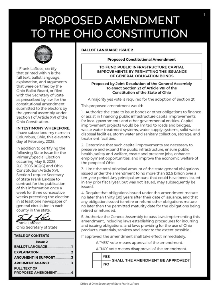 Ohio Issue 2 For May 2025 Primary Election | PDF | Constitutional ...