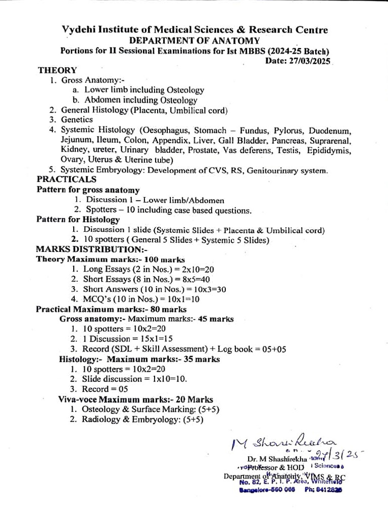 Anatomy Exam Pattern for MBBS 1st Year | PDF