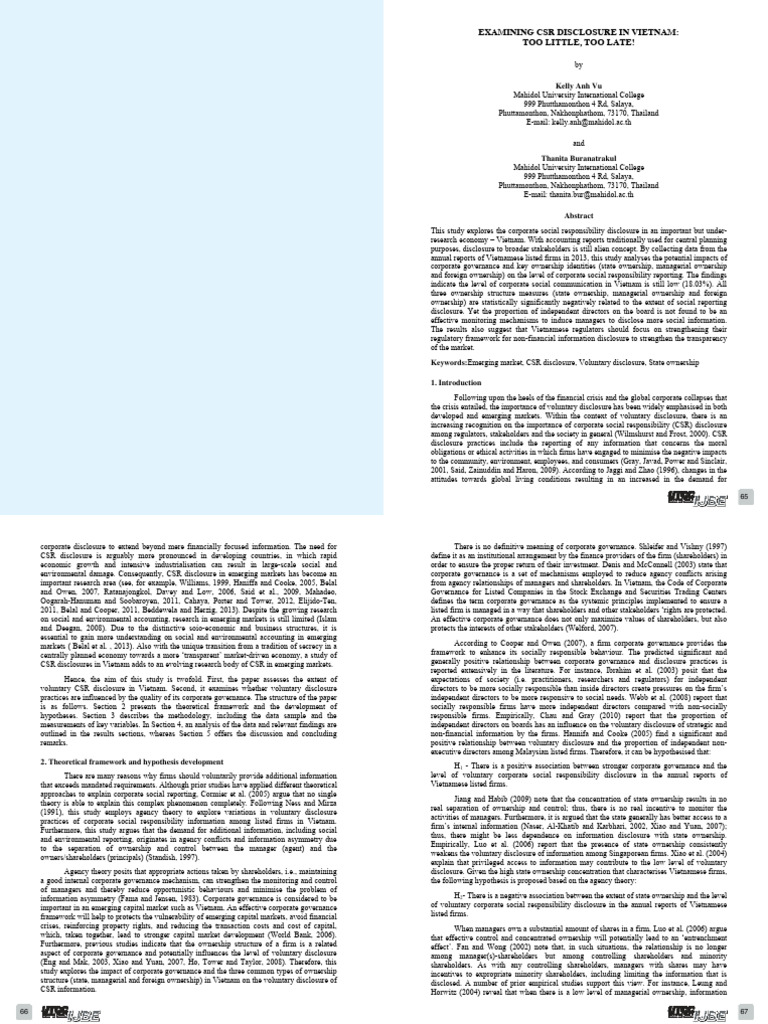 CSR Disclosure Challenges in Vietnam | PDF | Corporate Social ...