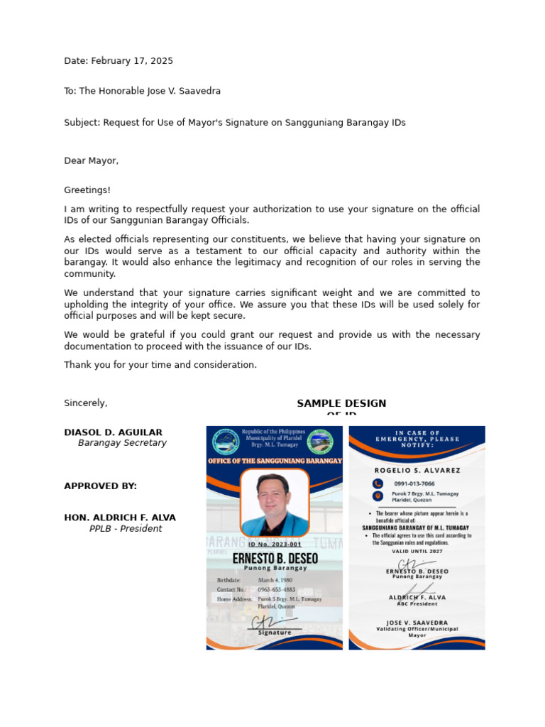 Mayor's Signature Request for IDs | PDF
