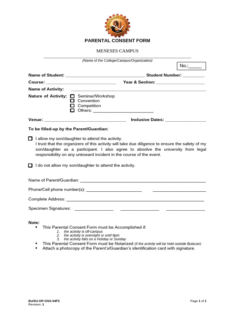 Parental Consent Form for Activities | PDF