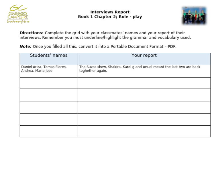Classmates' Interview Reports Grid | PDF
