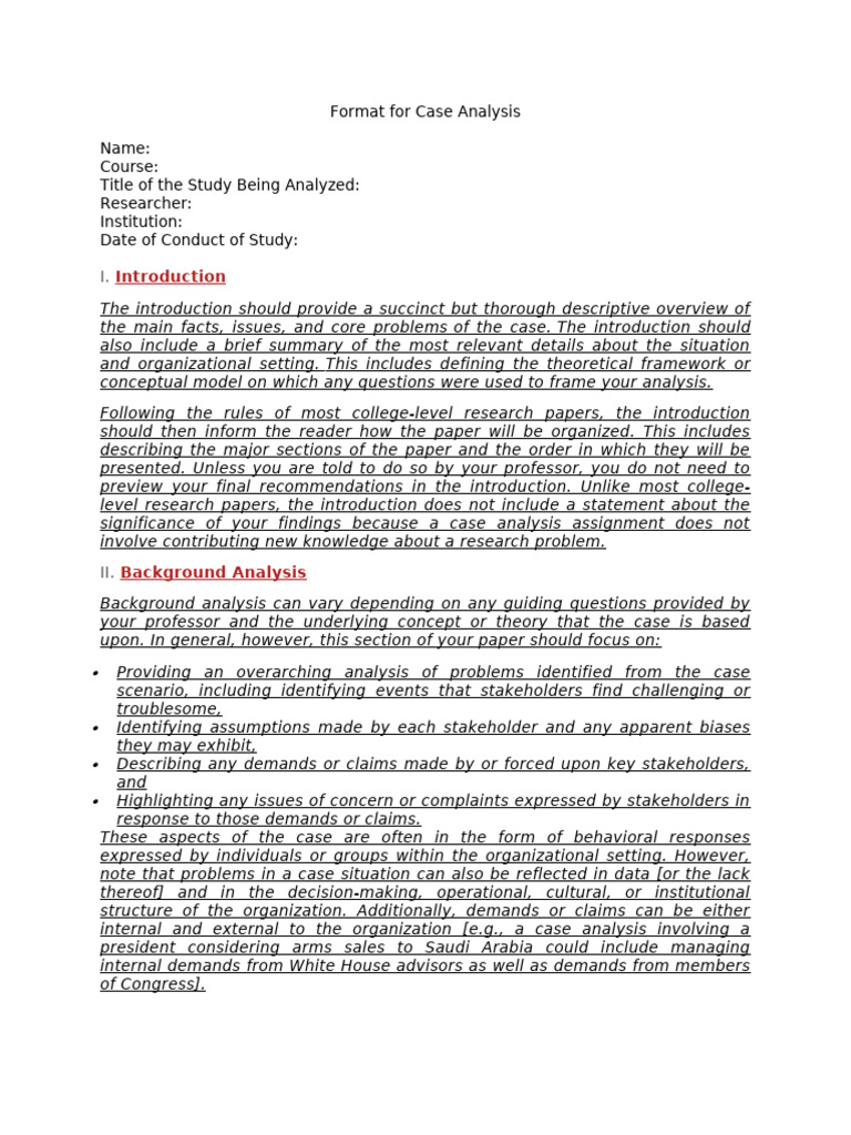 Format For Case Analysis | PDF | Theory | Risk