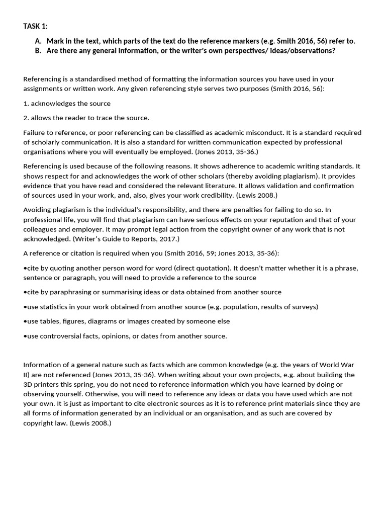 Task 1 Citation Exercise and Key v2025 - Corrected | PDF | Plagiarism ...