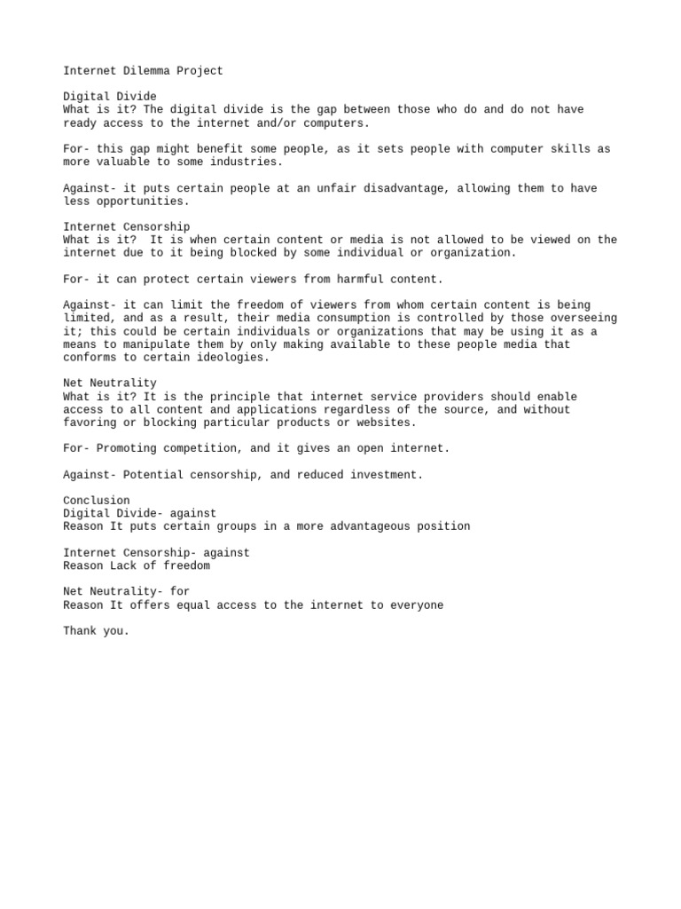 Internet Dilemma Project | PDF