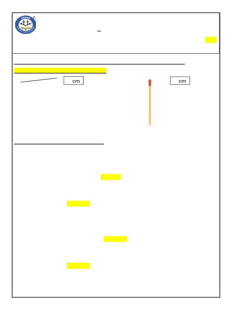 Measurement Worksheet for Class IV | PDF