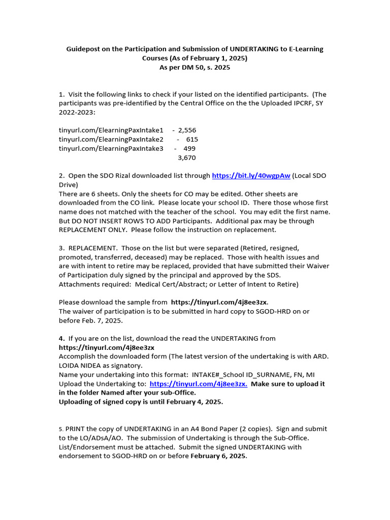 Guidepost on the Participation and Submission of U 1 | PDF