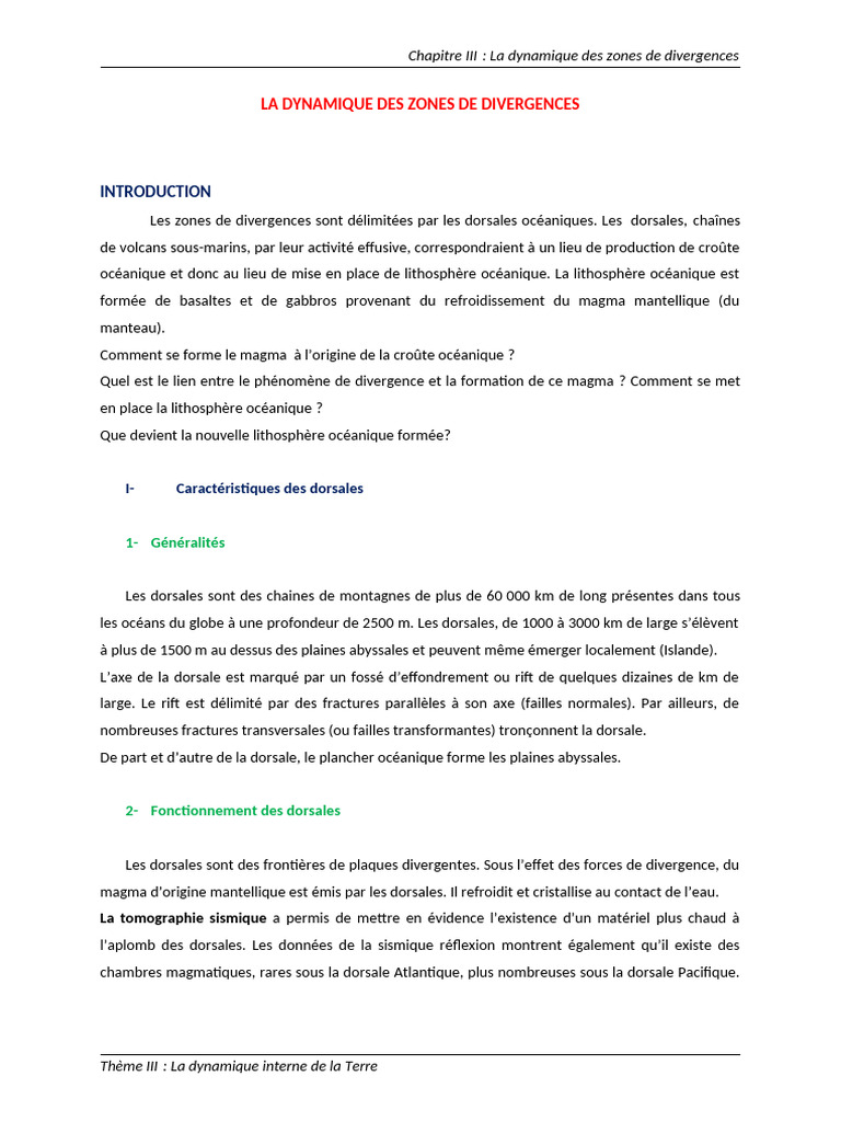 Dynamique des zones de divergences océaniques PDF Magma Crevasse — free download