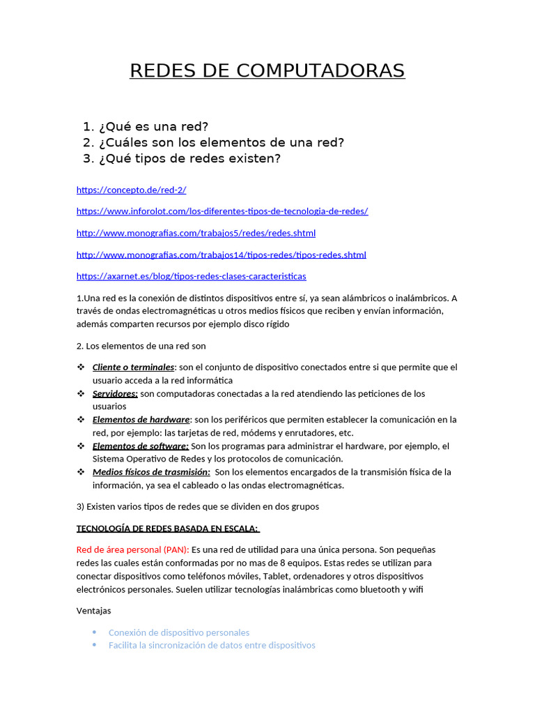 Tipos y Elementos de Redes de Computadoras | PDF | Red de computadoras ...