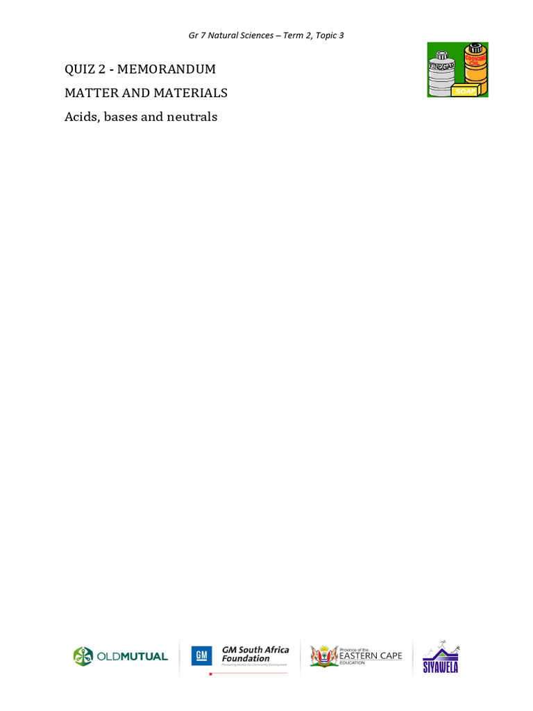 15 GR 7 T2 Topic 3 Quiz 2 Memo - V3 | PDF
