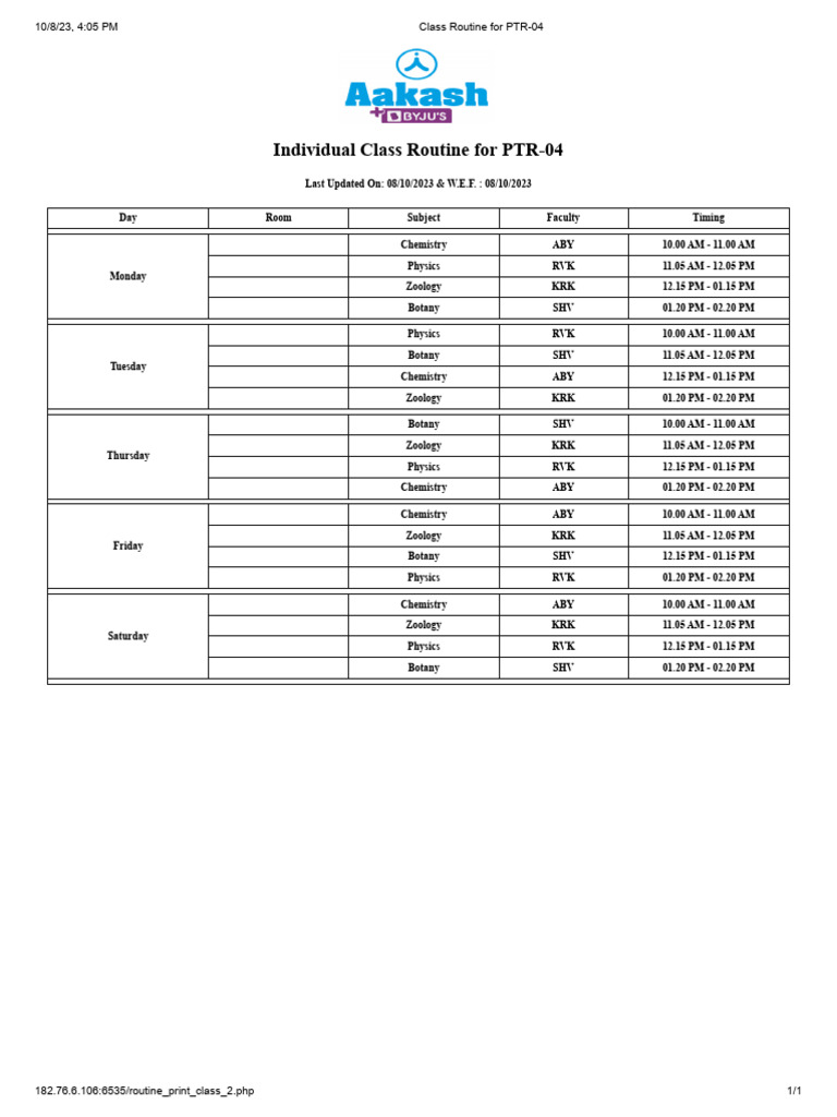 Class Routine For PTR 04-1696768284519 | PDF