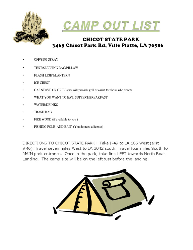 Camp Out List | PDF | Cooking, Food & Wine | Home & Garden
