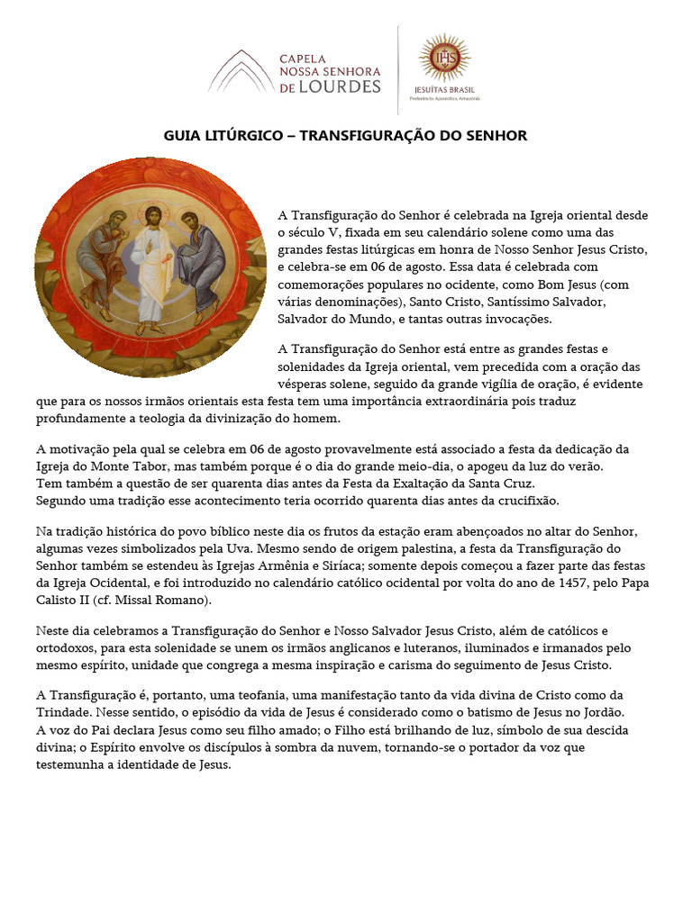 Guia Litúrgico: Transfiguração do Senhor | PDF | Jesus